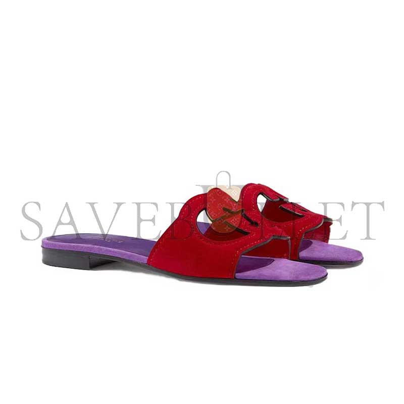 GUCCI INTERLOCKING G CUT SLIDE SANDAL RED PURPLE SUEDE 694451